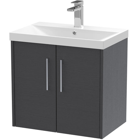 Hudson Reed Juno 600mm Wall Hung Vanity Unit & Basin, 2 Doors Graphite Grey JNU2223D