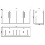 Hudson Reed Juno 1200mm Wall Hung Double Basin Vanity Unit & Basin, 4 Doors Graphite Grey JNU2223F LD