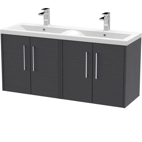 Hudson Reed Juno 1200mm Wall Hung Double Basin Vanity Unit & Basin, 4 Doors Graphite Grey JNU2223F