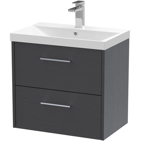 Hudson Reed Juno 600mm Wall Hung Vanity Unit & Basin, 2 Drawers Graphite Grey JNU2224D
