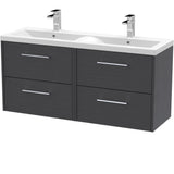 Hudson Reed Juno 1200mm Wall Hung Double Basin Vanity Unit & Basin, 4 Drawers Graphite Grey JNU2224F
