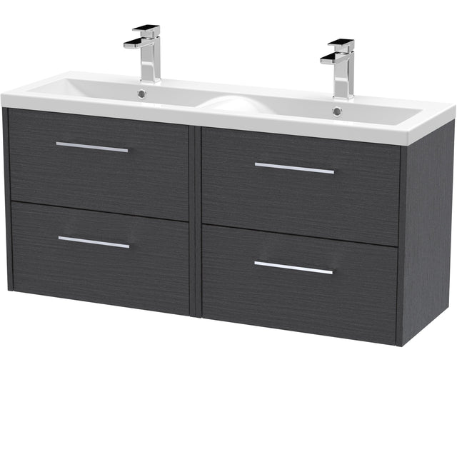 Hudson Reed Juno 1200mm Wall Hung Double Basin Vanity Unit & Basin, 4 Drawers Graphite Grey JNU2224F