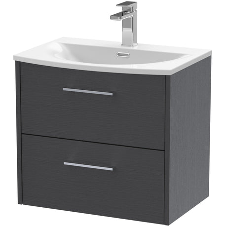 Hudson Reed Juno 600mm Wall Hung Vanity Unit & Basin, 2 Drawers Graphite Grey JNU2224G