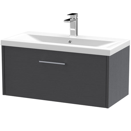 Hudson Reed Juno 800mm Wall Hung Vanity Unit & Basin, 1 Drawer Graphite Grey JNU2225A