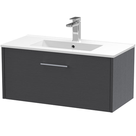Hudson Reed Juno 800mm Wall Hung Vanity Unit & Basin, 1 Drawer Graphite Grey JNU2225B