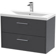 Hudson Reed Juno 800mm Wall Hung Vanity Unit & Basin, 2 Drawers Graphite Grey JNU2226A