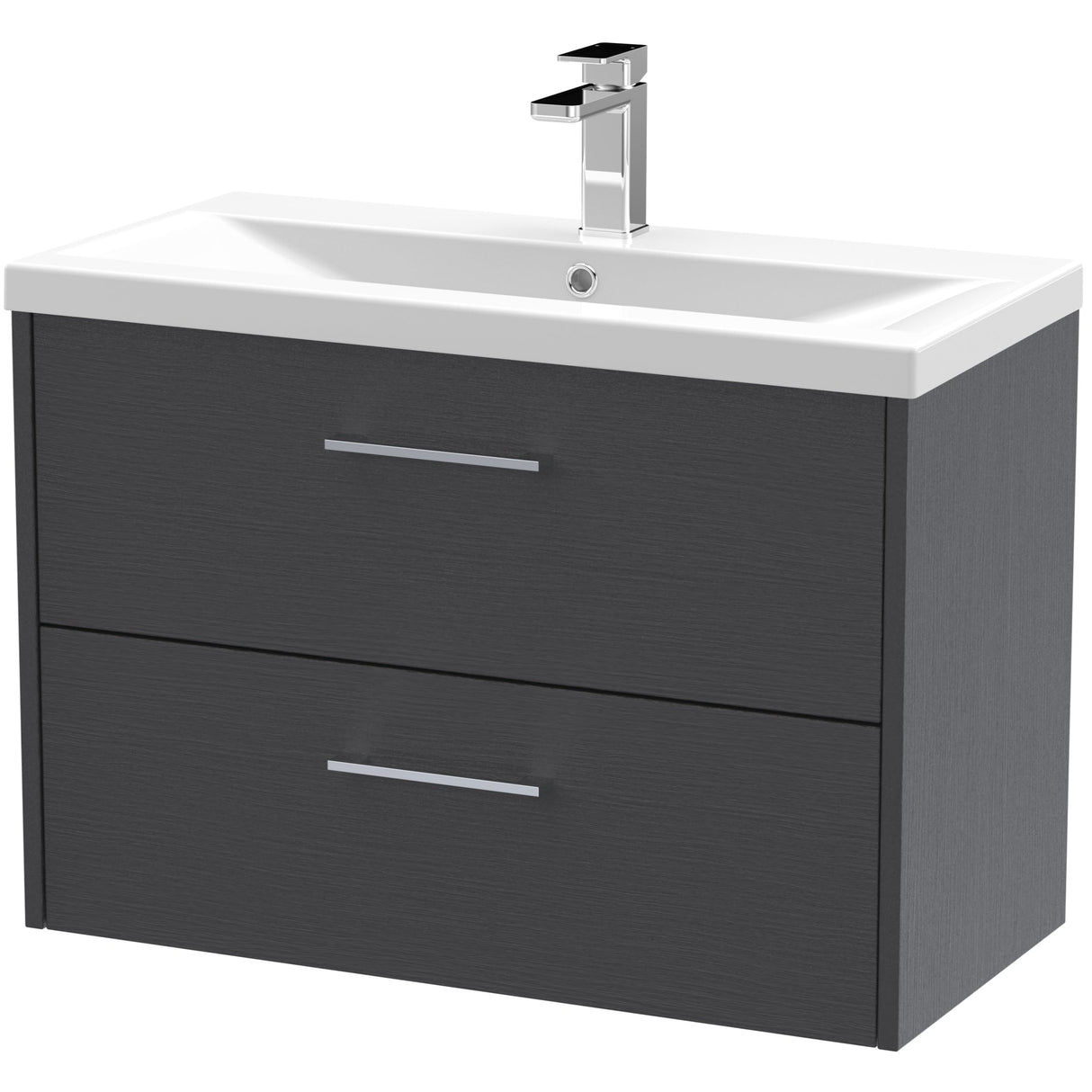 Hudson Reed Juno 800mm Wall Hung Vanity Unit & Basin, 2 Drawers Graphite Grey JNU2226A