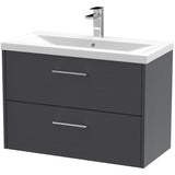 Hudson Reed Juno 800mm Wall Hung Vanity Unit & Basin, 2 Drawers Graphite Grey JNU2226A