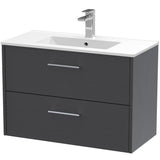 Hudson Reed Juno 800mm Wall Hung Vanity Unit & Basin, 2 Drawers Graphite Grey JNU2226B