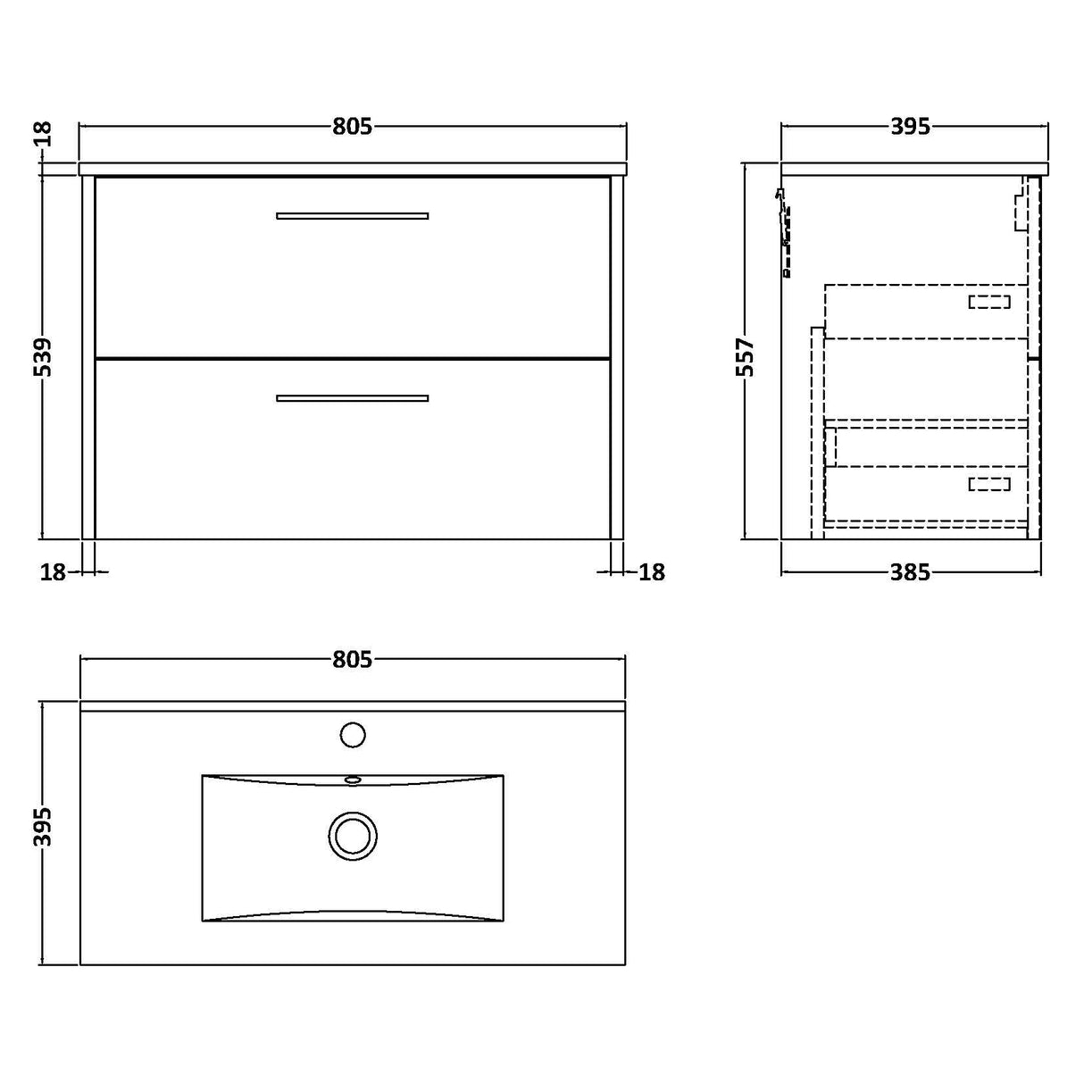 Hudson Reed Juno 800mm Wall Hung Vanity Unit & Basin, 2 Drawers Graphite Grey JNU2226B LD
