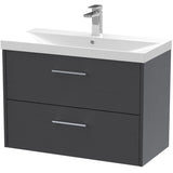 Hudson Reed Juno 800mm Wall Hung Vanity Unit & Basin, 2 Drawers Graphite Grey JNU2226D