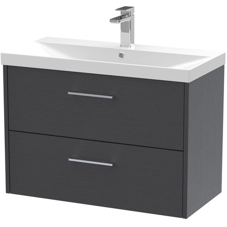 Hudson Reed Juno 800mm Wall Hung Vanity Unit & Basin, 2 Drawers Graphite Grey JNU2226D