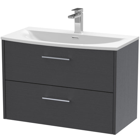 Hudson Reed Juno 800mm Wall Hung Vanity Unit & Basin, 2 Drawers Graphite Grey JNU2226G