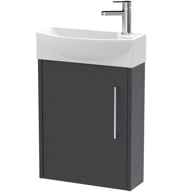 Hudson Reed Juno 440mm Compact Wall Hung Basin Vanity Unit & Basin, 1 Door Graphite Grey JNU2261L