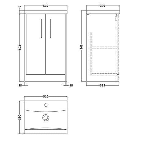 Hudson Reed Juno 500mm Freestanding Vanity Unit & Basin, 2 Doors Coastal Grey JNU2301A LD