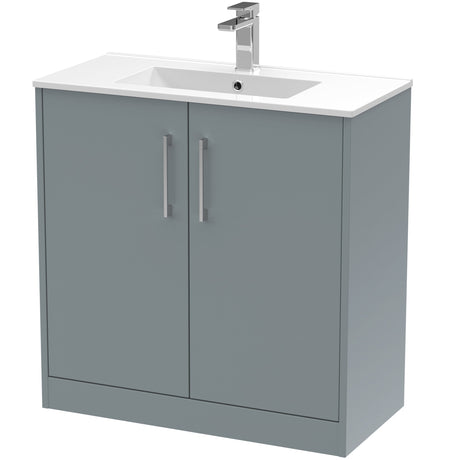 Hudson Reed Juno 800mm Freestanding Vanity Unit & Basin, 2 Doors Coastal Grey JNU2305B