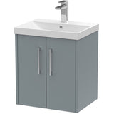 Hudson Reed Juno 500mm Wall Hung Vanity Unit & Basin, 2 Doors Coastal Grey JNU2321D