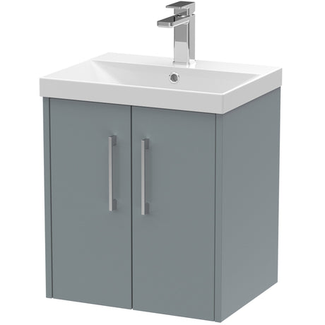 Hudson Reed Juno 500mm Wall Hung Vanity Unit & Basin, 2 Doors Coastal Grey JNU2321D