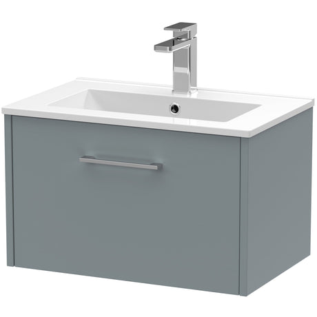 Hudson Reed Juno 600mm Wall Hung Vanity Unit & Basin, 1 Drawer Coastal Grey JNU2322B
