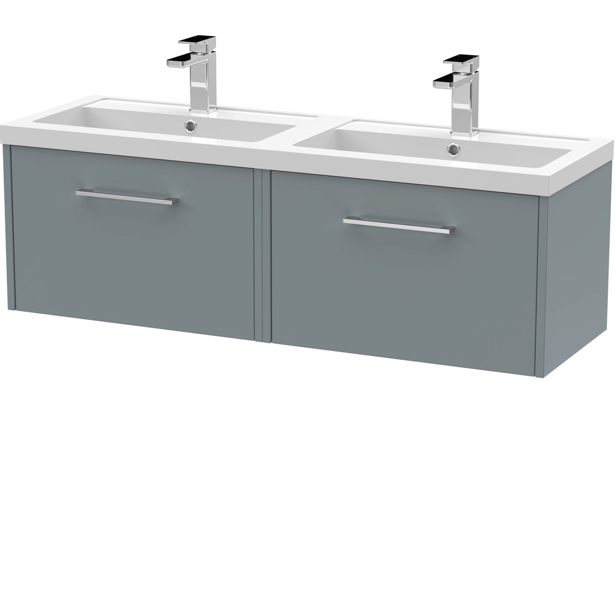 Hudson Reed Juno 1200mm Wall Hung Double Basin Vanity Unit & Basin, 2 Drawers Coastal Grey JNU2322C