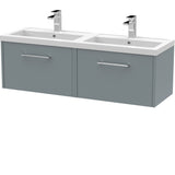 Hudson Reed Juno 1200mm Wall Hung Double Basin Vanity Unit & Basin, 2 Drawers Coastal Grey JNU2322C