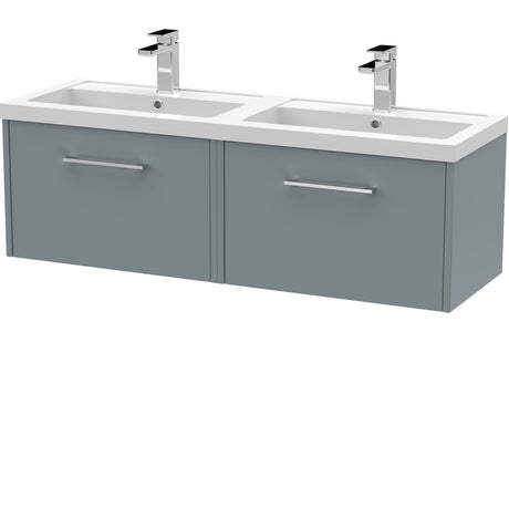 Hudson Reed Juno 1200mm Wall Hung Double Basin Vanity Unit & Basin, 2 Drawers Coastal Grey JNU2322C
