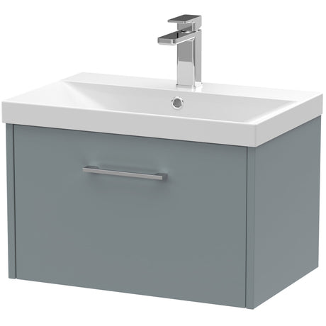 Hudson Reed Juno 600mm Wall Hung Vanity Unit & Basin, 1 Drawer Coastal Grey JNU2322D
