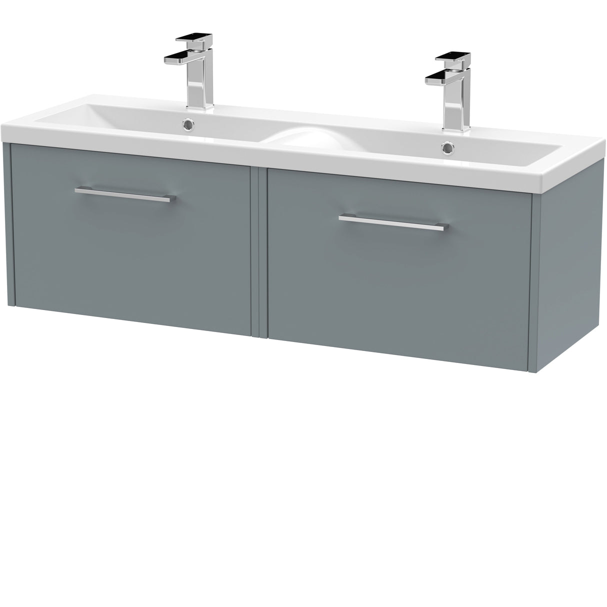 Hudson Reed Juno 1200mm Wall Hung Double Basin Vanity Unit & Basin, 2 Drawers Coastal Grey JNU2322F