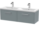 Hudson Reed Juno 1200mm Wall Hung Double Basin Vanity Unit & Basin, 2 Drawers Coastal Grey JNU2322F