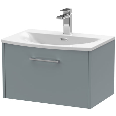 Hudson Reed Juno 600mm Wall Hung Vanity Unit & Basin, 1 Drawer Coastal Grey JNU2322G
