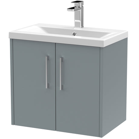 Hudson Reed Juno 600mm Wall Hung Vanity Unit & Basin, 2 Doors Coastal Grey JNU2323A