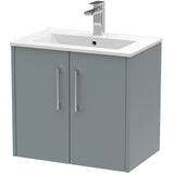 Hudson Reed Juno 600mm Wall Hung Vanity Unit & Basin, 2 Doors Coastal Grey JNU2323B