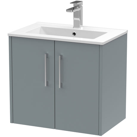 Hudson Reed Juno 600mm Wall Hung Vanity Unit & Basin, 2 Doors Coastal Grey JNU2323B