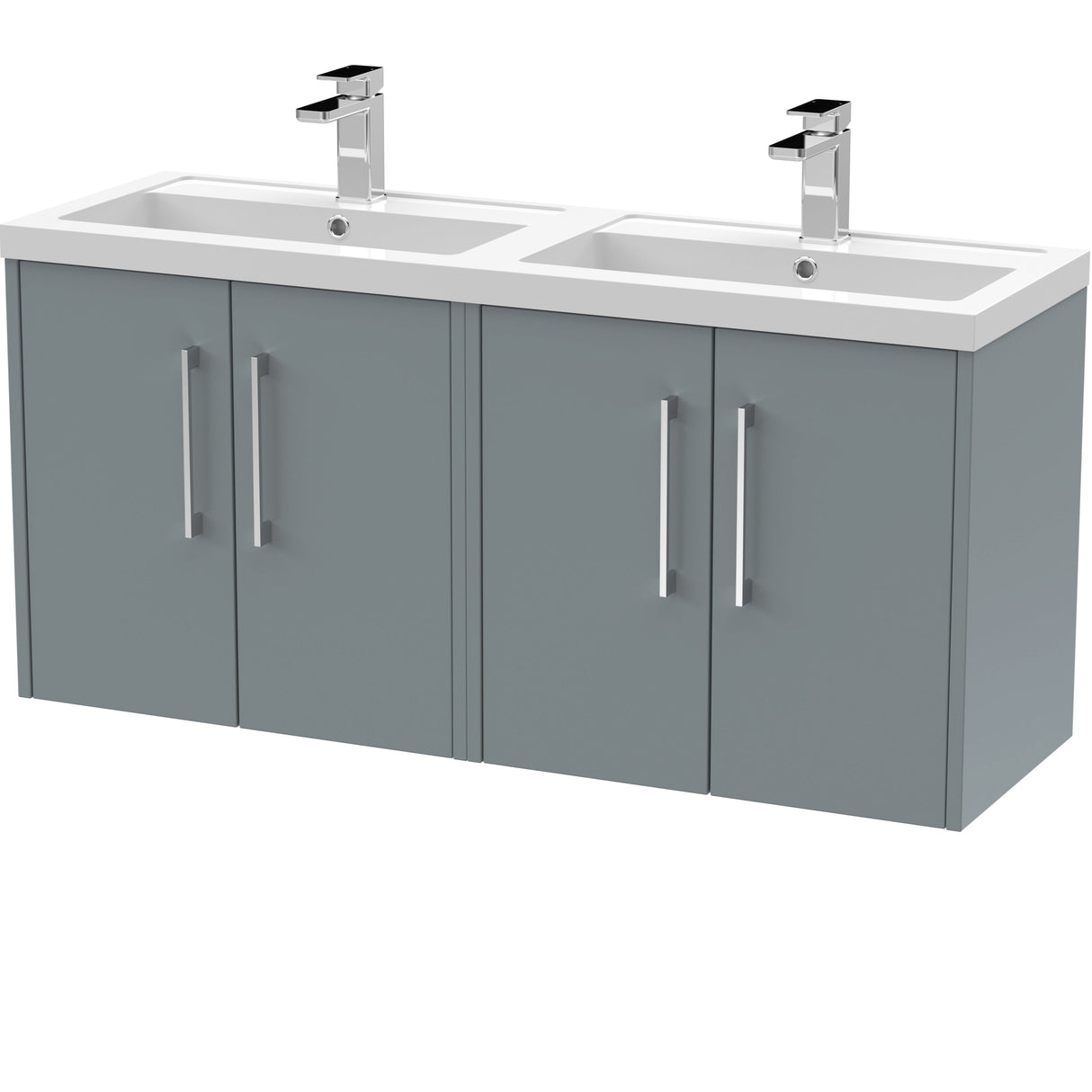 Hudson Reed Juno 1200mm Wall Hung Double Basin Vanity Unit & Basin, 4 Doors Coastal Grey JNU2323C