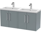 Hudson Reed Juno 1200mm Wall Hung Double Basin Vanity Unit & Basin, 4 Doors Coastal Grey JNU2323C