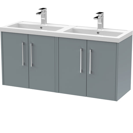 Hudson Reed Juno 1200mm Wall Hung Double Basin Vanity Unit & Basin, 4 Doors Coastal Grey JNU2323C
