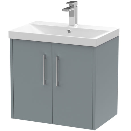 Hudson Reed Juno 600mm Wall Hung Vanity Unit & Basin, 2 Doors Coastal Grey JNU2323D
