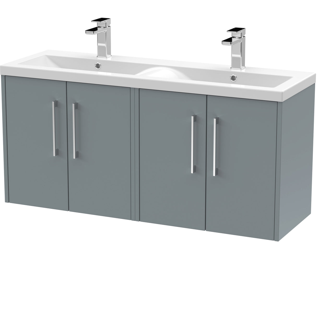 Hudson Reed Juno 1200mm Wall Hung Double Basin Vanity Unit & Basin, 4 Doors Coastal Grey JNU2323F
