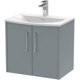 Hudson Reed Juno 600mm Wall Hung Vanity Unit & Basin, 2 Doors Coastal Grey JNU2323G
