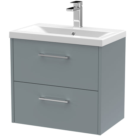 Hudson Reed Juno 600mm Wall Hung Vanity Unit & Basin, 2 Drawers Coastal Grey JNU2324A