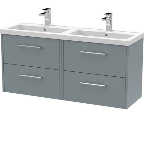 Hudson Reed Juno 1200mm Wall Hung Double Basin Vanity Unit & Basin, 4 Drawers Coastal Grey JNU2324C