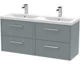 Hudson Reed Juno 1200mm Wall Hung Double Basin Vanity Unit & Basin, 4 Drawers Coastal Grey JNU2324F