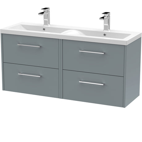 Hudson Reed Juno 1200mm Wall Hung Double Basin Vanity Unit & Basin, 4 Drawers Coastal Grey JNU2324F