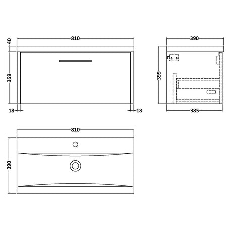 Hudson Reed Juno 800mm Wall Hung Vanity Unit & Basin, 1 Drawer Coastal Grey JNU2325A LD
