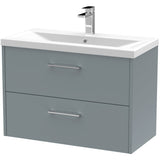 Hudson Reed Juno 800mm Wall Hung Vanity Unit & Basin, 2 Drawers Coastal Grey JNU2326A