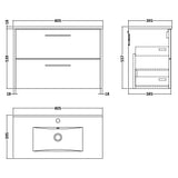 Hudson Reed Juno 800mm Wall Hung Vanity Unit & Basin, 2 Drawers Coastal Grey JNU2326B LD