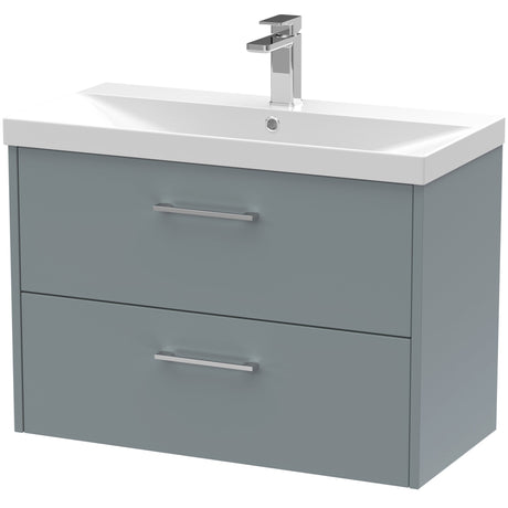 Hudson Reed Juno 800mm Wall Hung Vanity Unit & Basin, 2 Drawers Coastal Grey JNU2326D
