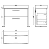 Hudson Reed Juno 800mm Wall Hung Vanity Unit & Basin, 2 Drawers Coastal Grey JNU2326D LD