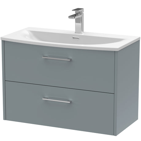 Hudson Reed Juno 800mm Wall Hung Vanity Unit & Basin, 2 Drawers Coastal Grey JNU2326G