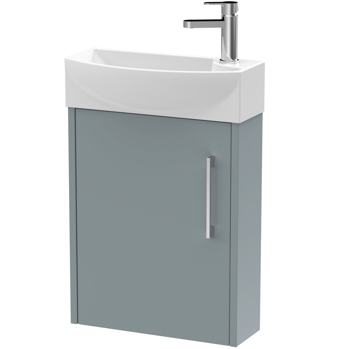 Hudson Reed Juno 440mm Compact Wall Hung Basin Vanity Unit & Basin, 1 Door Coastal Grey JNU2361L
